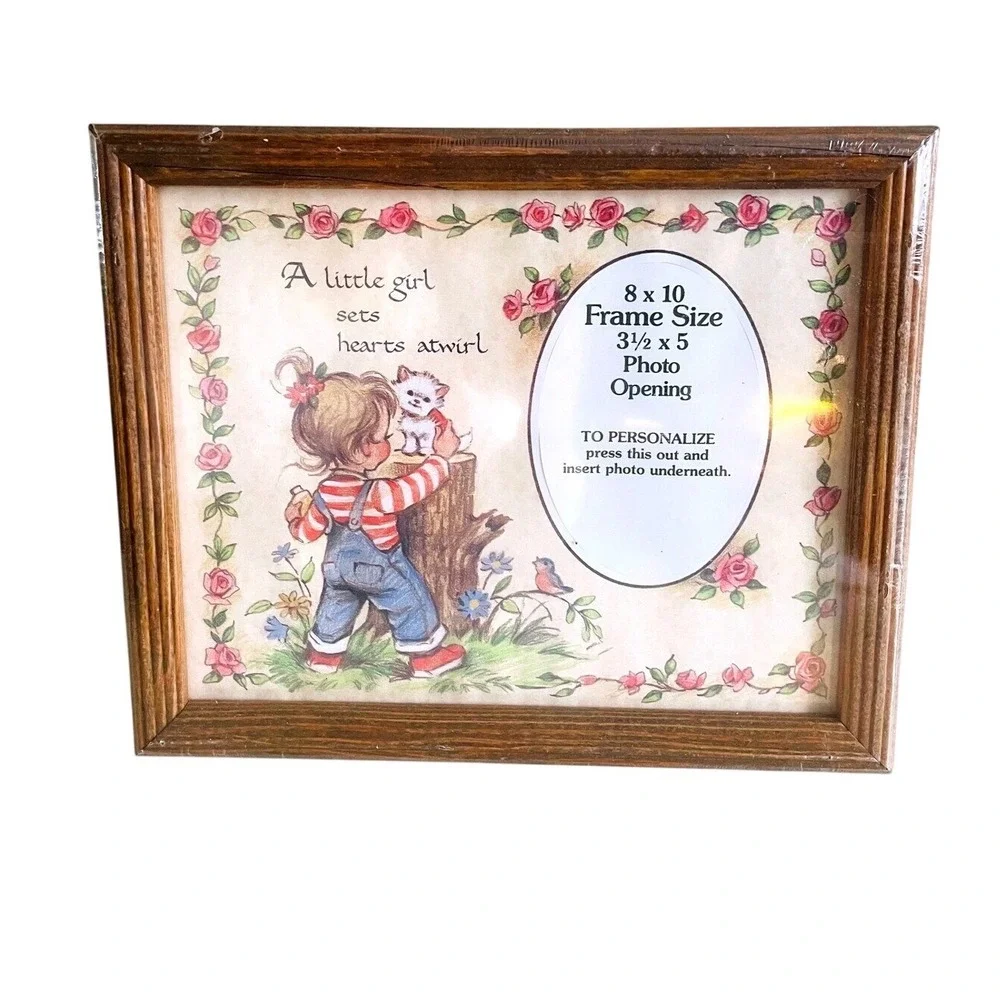 Vintage Little Girl Hearts Atwirl Wood Picture Frame 8x10‎ Nursery Decor USA NIP